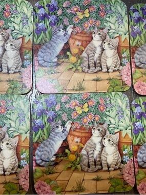 Floral Garden Cat Coaster Set — set of 6